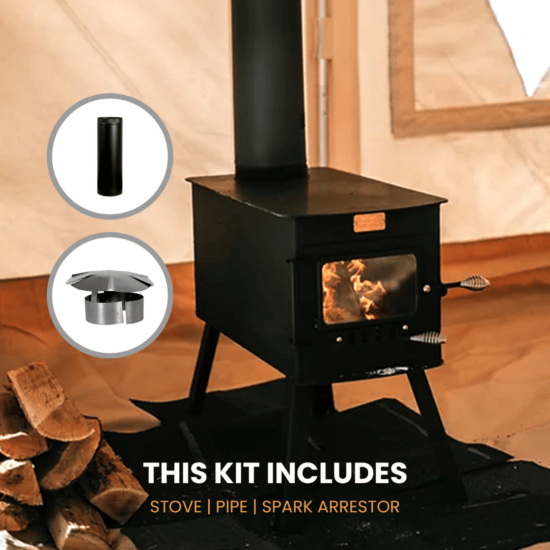 White Duck Outdoors Woodsman XL Wood Stove Kit inclusions