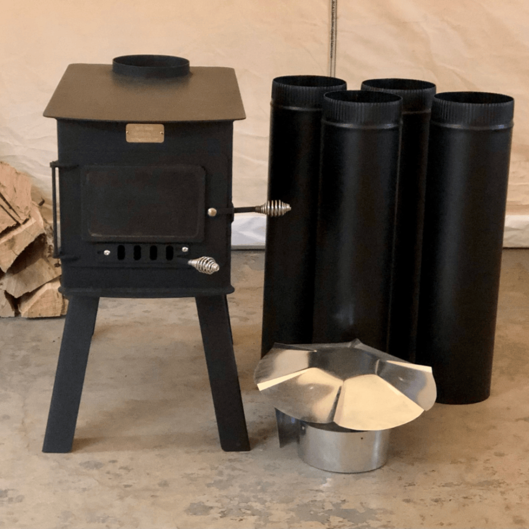 White Duck Outdoors Woodsman XL Wood Stove Kit parts disassembled front view
