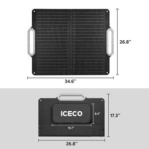 picture of ICECO 80W Foldable Solar Panel folded and unfolded dimensions