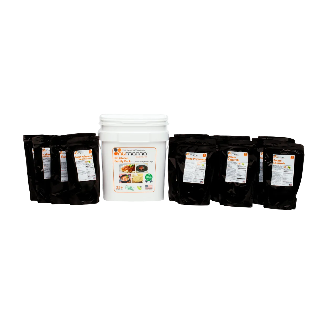 NuManna No Gluten Family Pack bucket and pouches