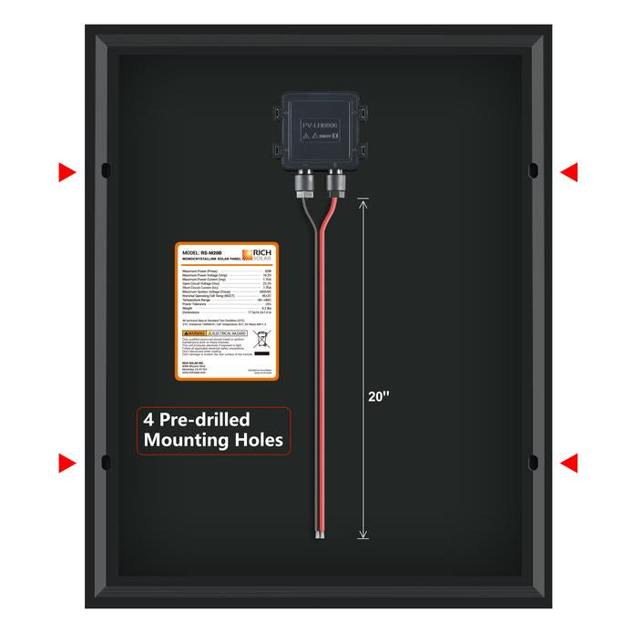 Rich Solar - 20 Watt 12V Mono Solar Panel Black