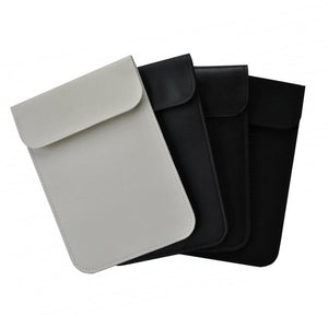 Picture of a 3 pcs Cell phone black canvas and 1 pc White PU Leather X-large privacy protection 4.5 x 6.5 Bag.