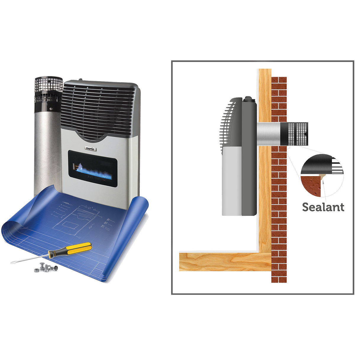 Picture of how to install Martin - Propane Direct Vent Thermostatic Heater with Visor 11,000 Btu MDV12VP MDV20VN