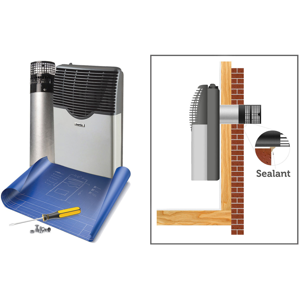Picture of how to install Martin - Propane Direct Vent Thermostatic Heater with Visor 20,000 Btu MDV12VP MDV20VN