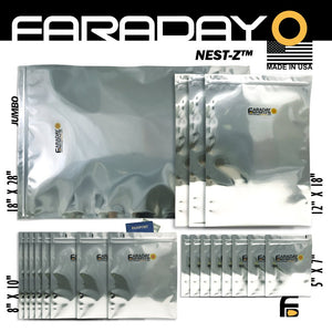Picture of a 20 pieces Faraday Bags Large-Kit ESD/EMP 7.0mil, 1 pc. 18x28, 3 pcs. 12x18, 8 pcs. 8x10 and 8 pcs. 5x7.