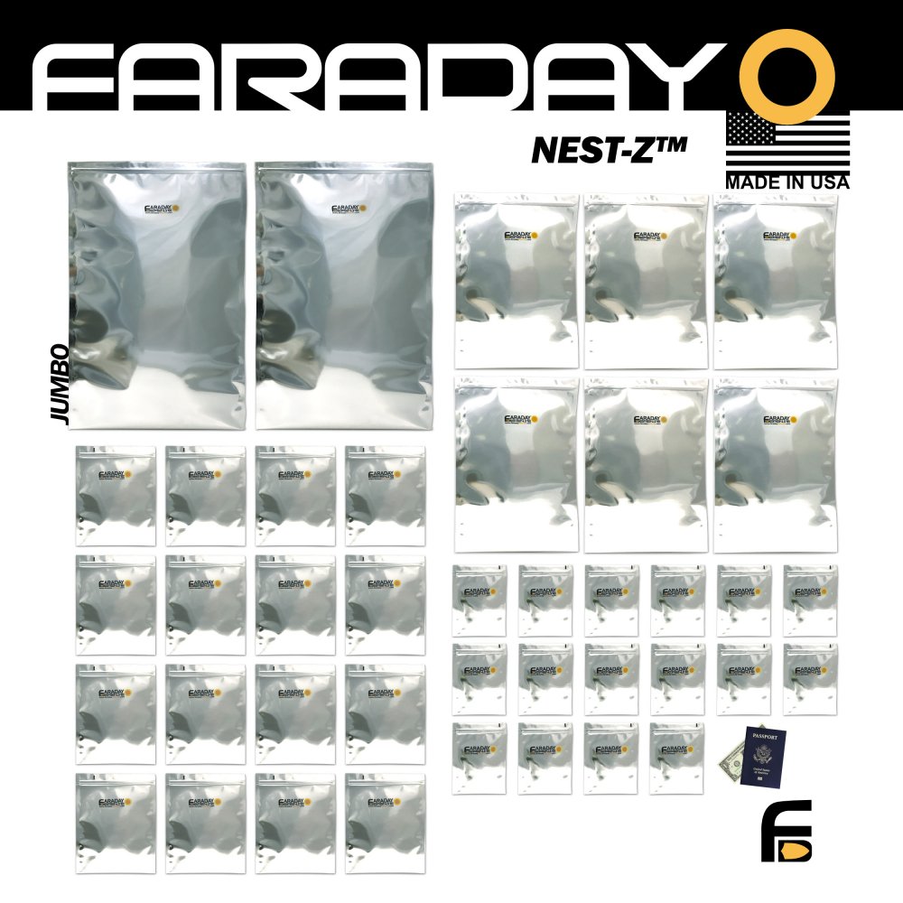 Picture of a 40pc Mega-Kit ESD/EMP 7.0mil Faraday Bags, 2 pcs. of18x28, 6 pcs. of 12x18, 16 pieces of 8x10 and 16 pieces of 5x7.