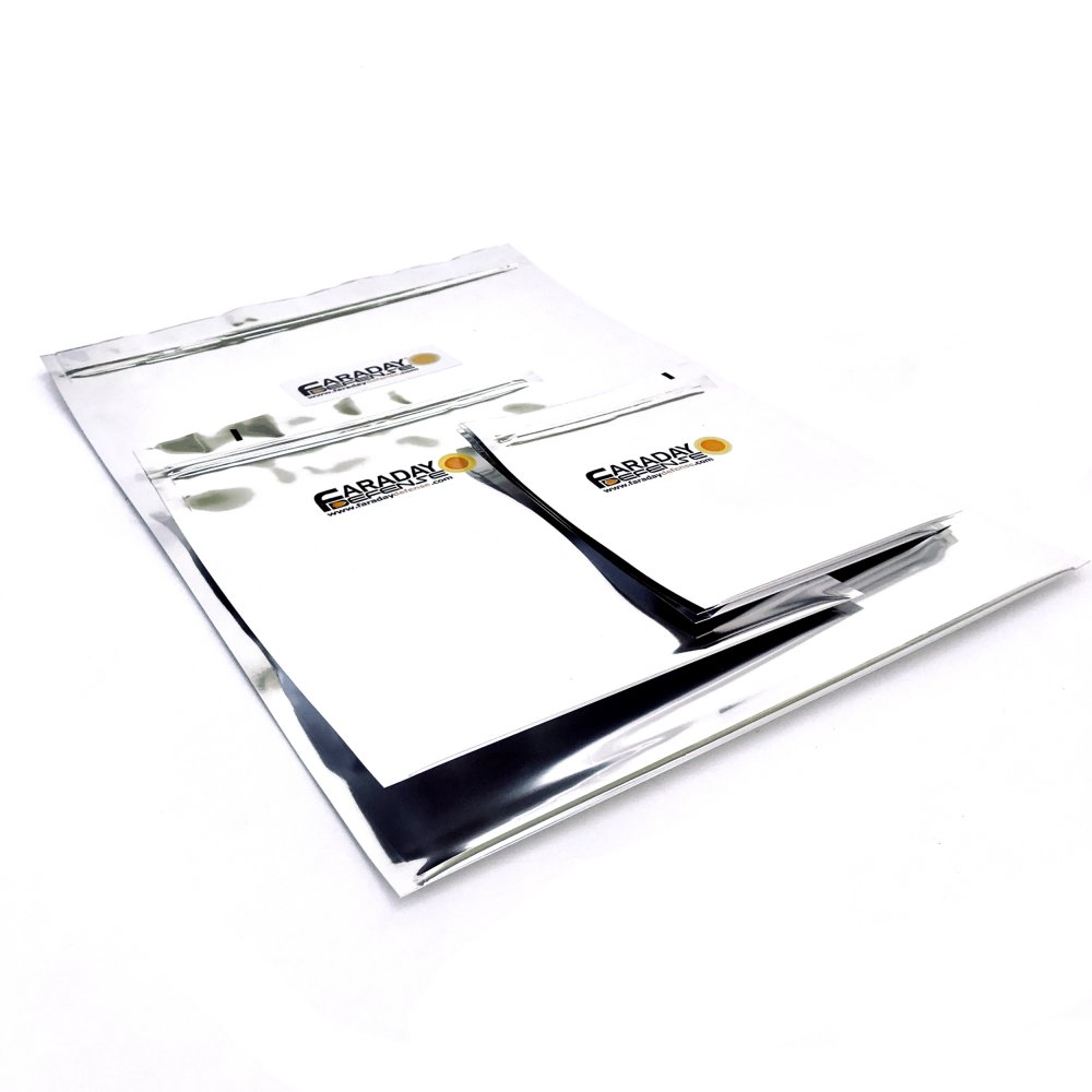 Picture of a 5pc Medium-Kit ESD/EMP 7.0mil Faraday Bags, 1 pc. 12x18, 1 pc. 8x10, 3 pcs. 5x7.
