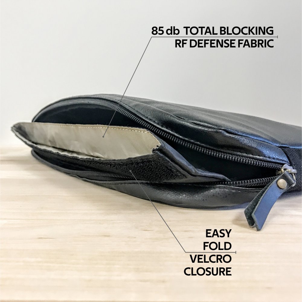 Laptop 13.5″ black PU leather large privacy protection bag - Faraday