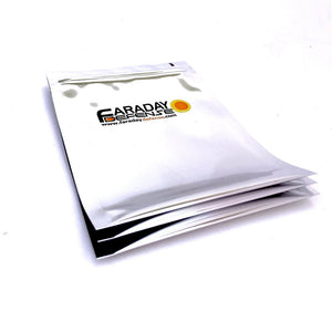 Picture of a 5pc 5×7 Cellphone ESD/EMP 7.0mil Faraday Bags.