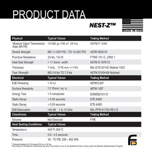 Picture of Nest-Z Faraday Bag Product Specification of the 3pc 8×10 Notebook ESD/EMP 7.0mil Faraday Bags.