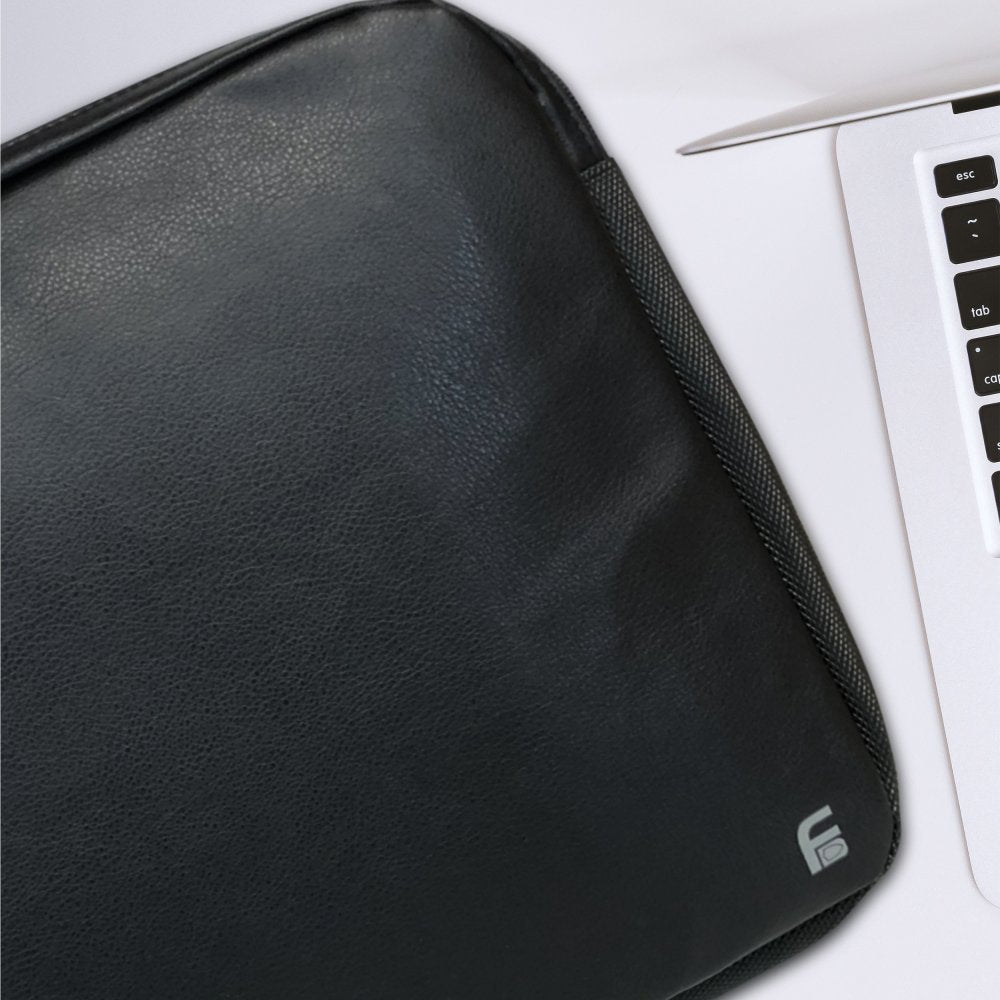 Laptop 15.6″ black PU leather X-large privacy protection bag - Faraday