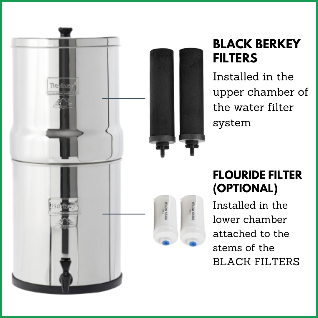 Big Berkey Water Filter w/4 Black Berkey Elements + SS Water View Spigot -  NEW