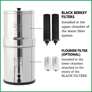 Picture of a Berkey system set up black berkey and Flouride filter - Water Filtration