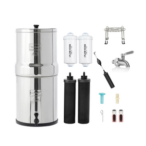 Photo of the Big Berkey Water System with the Berkey Water Filters and Accessories