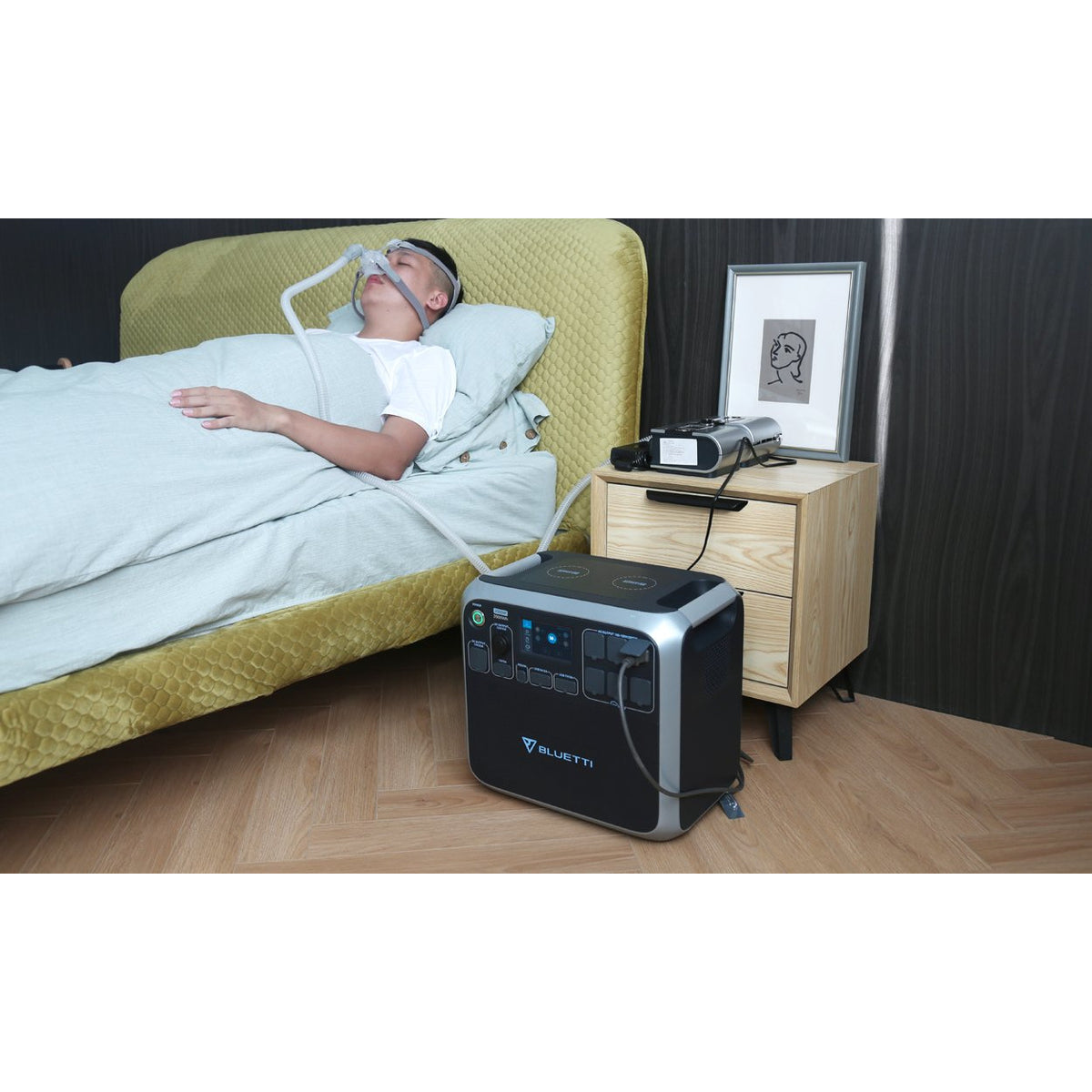Photo of Bluetti - AC200 1700Wh/2000W Portable Power Station connected to a CPAP machine.