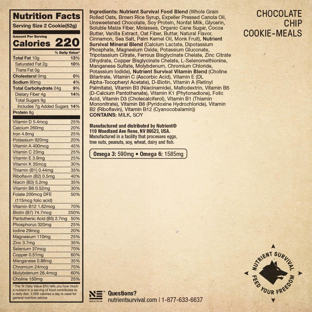 Nutrient Survival - Chocolate Chip Cookie - Pack of Three Meals