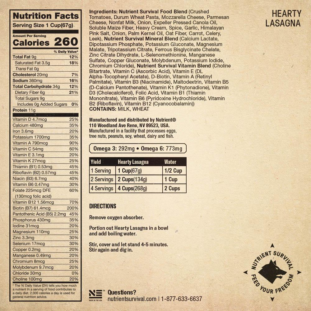 Nutrient Survival - Hearty Lasagna - 6 Cans