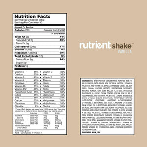 Nutrient Survival - Vanilla Shake Bulk Bag Nutrition Facts