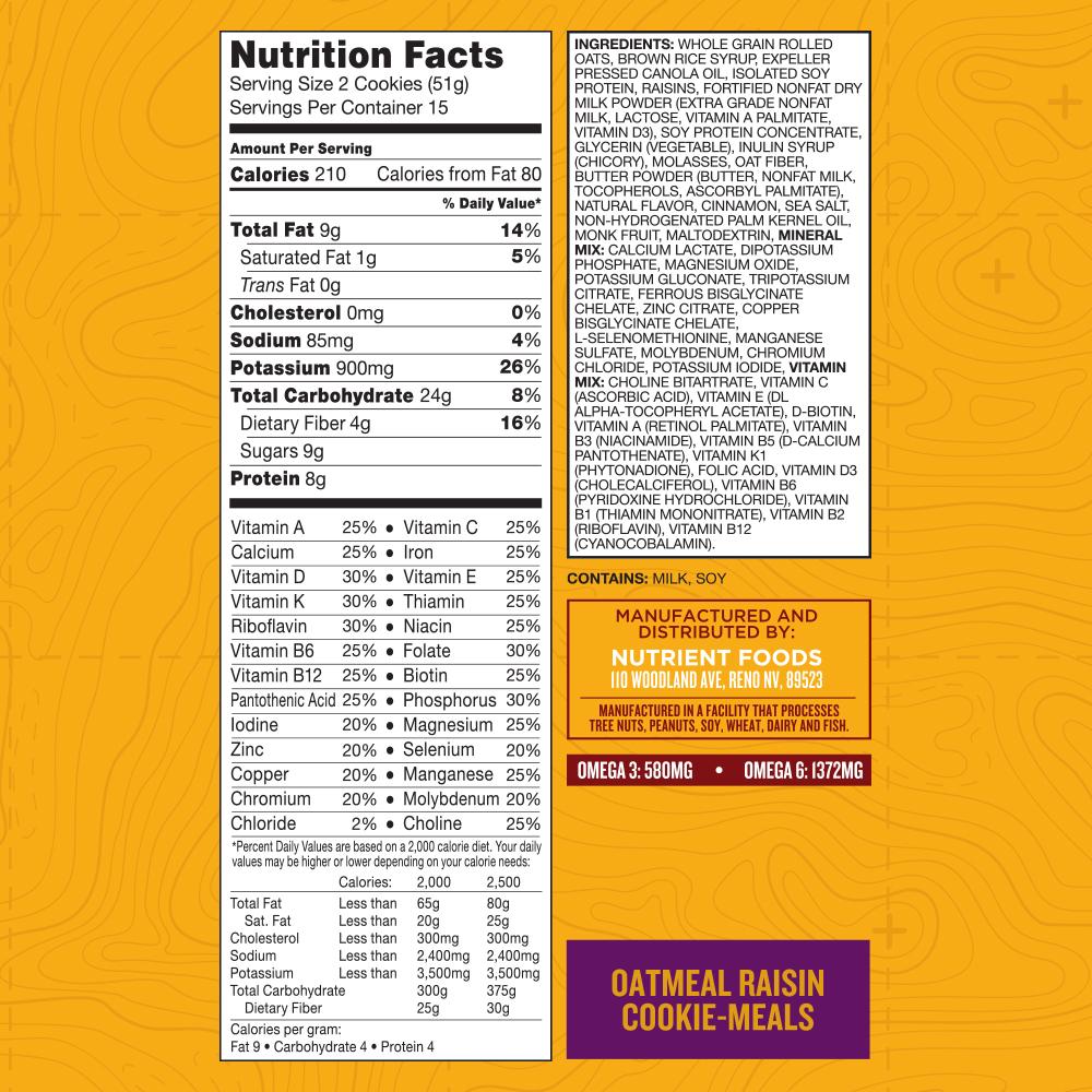 Nutrient Survival- Oatmeal Raisin Cookie Meals Nutrition Facts
