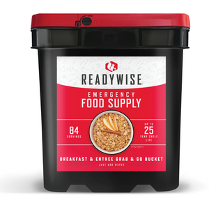 Picture of an open Faraday Defense BagWise Food Storage - Breakfast and Entree Grab and Go Food Kit (84 Servings)