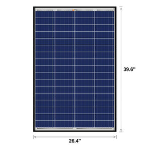 Photo of Rich Solar - 100 Watt Poly Solar Panel Black Frame with 39.6 inches in length and 26.4 inches in width.