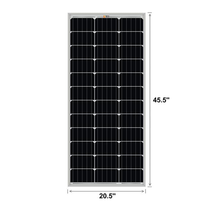 Photo of Rich Solar - 100 Watt Mono Solar Panel with 45.5 inches in length and 20.5 inches in width.