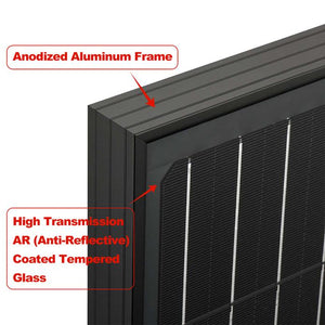 Photo of Rich Solar - 100 Watt Mono Solar Panel Black with Anodized Aluminum Frame and High Transmission AR (Anti-Reflective) Coated tempered glass.