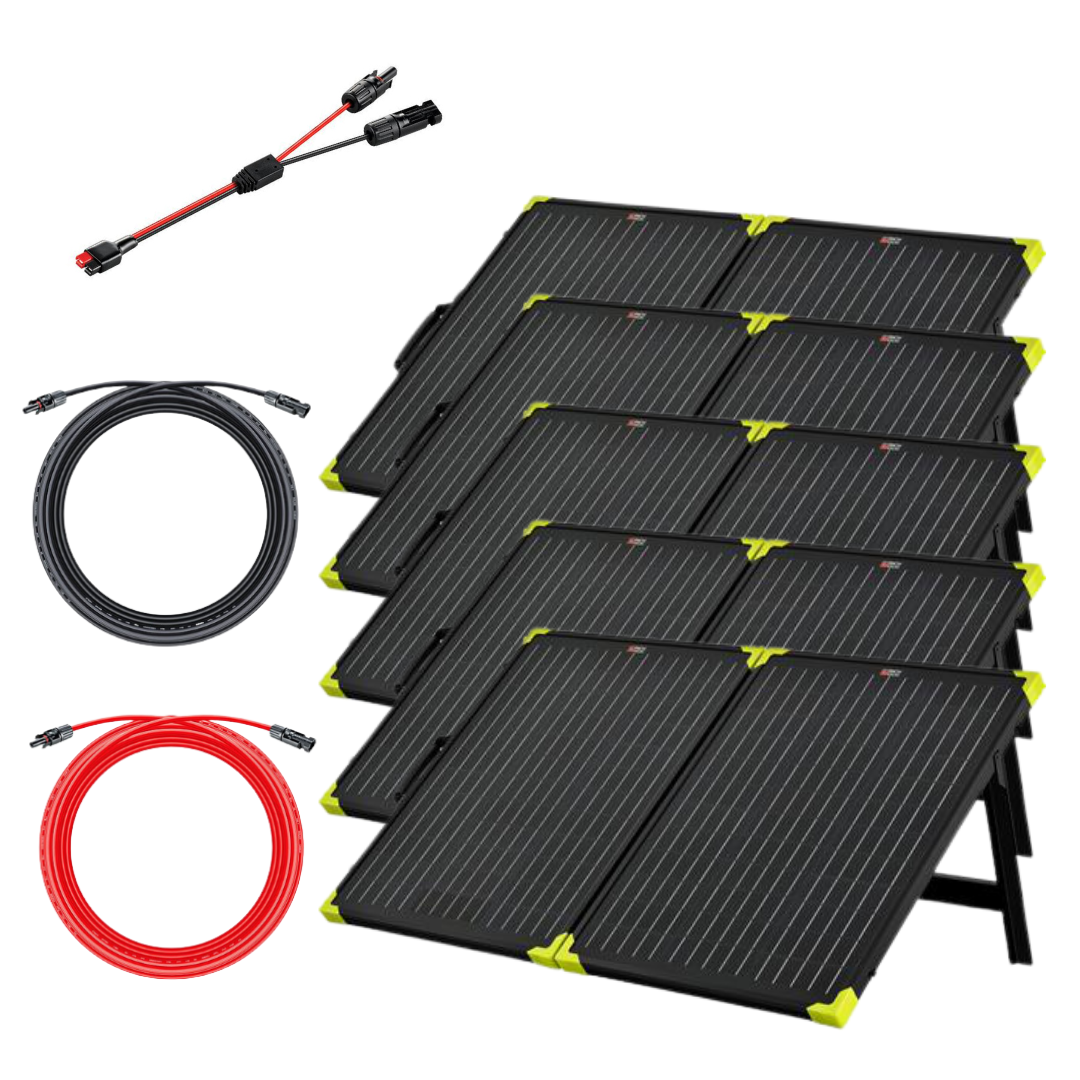 Photo of 5 x 100 Watt Flexible Solar Panel 1 x 50' #10 Gauge Solar Extension Cable (Red),  1 x 50' #10 Gauge Solar Extension Cable (Black),  1 x Anderson Adapter to MC4 Cable