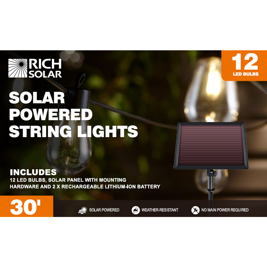 Rich Solar - Solar Powered String Lights 12 LED Bulbs