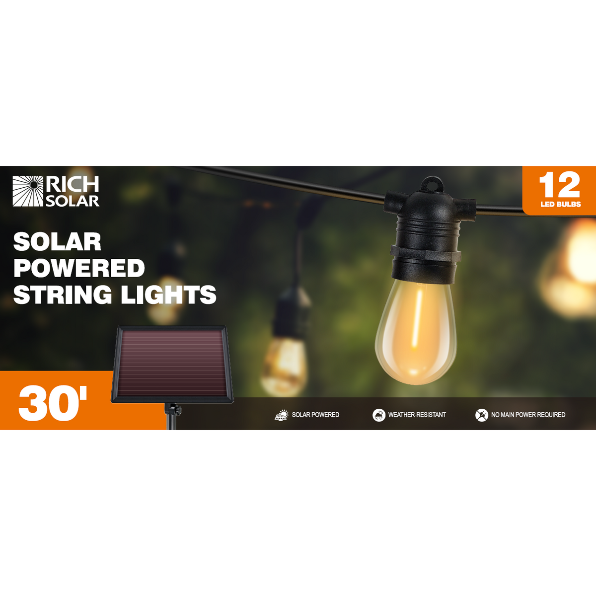 Rich Solar - Solar Powered String Lights 12 LED Bulbs