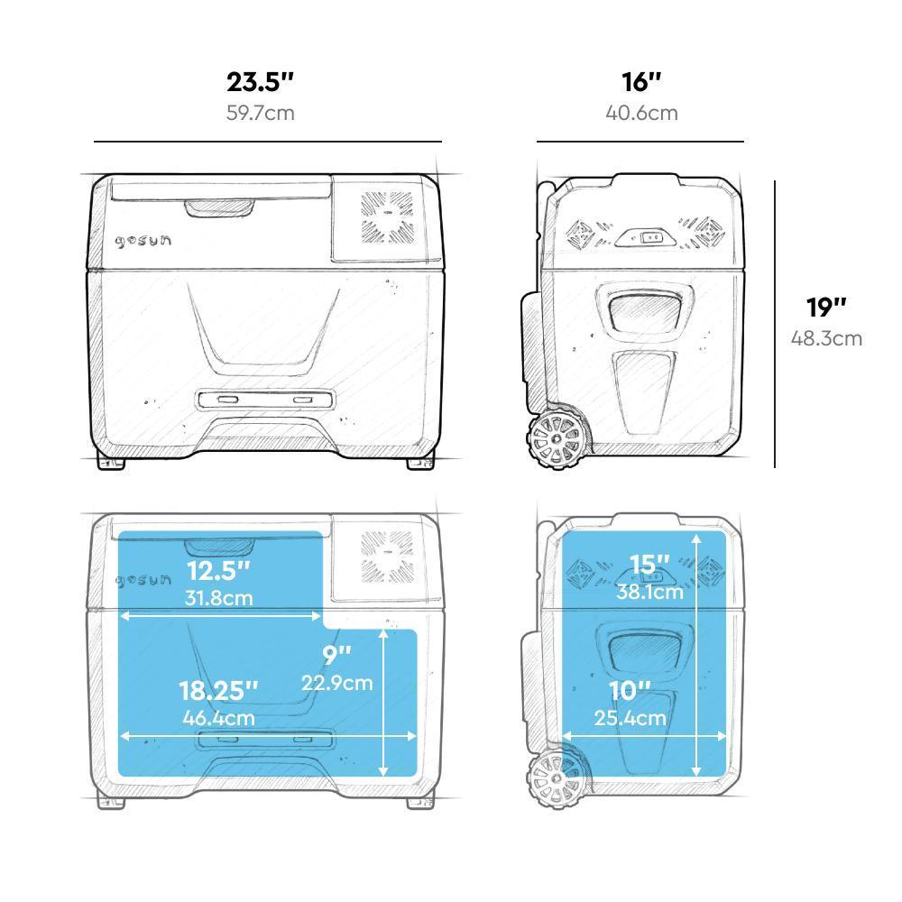 gosun chill no powerbank electric cooler dimension