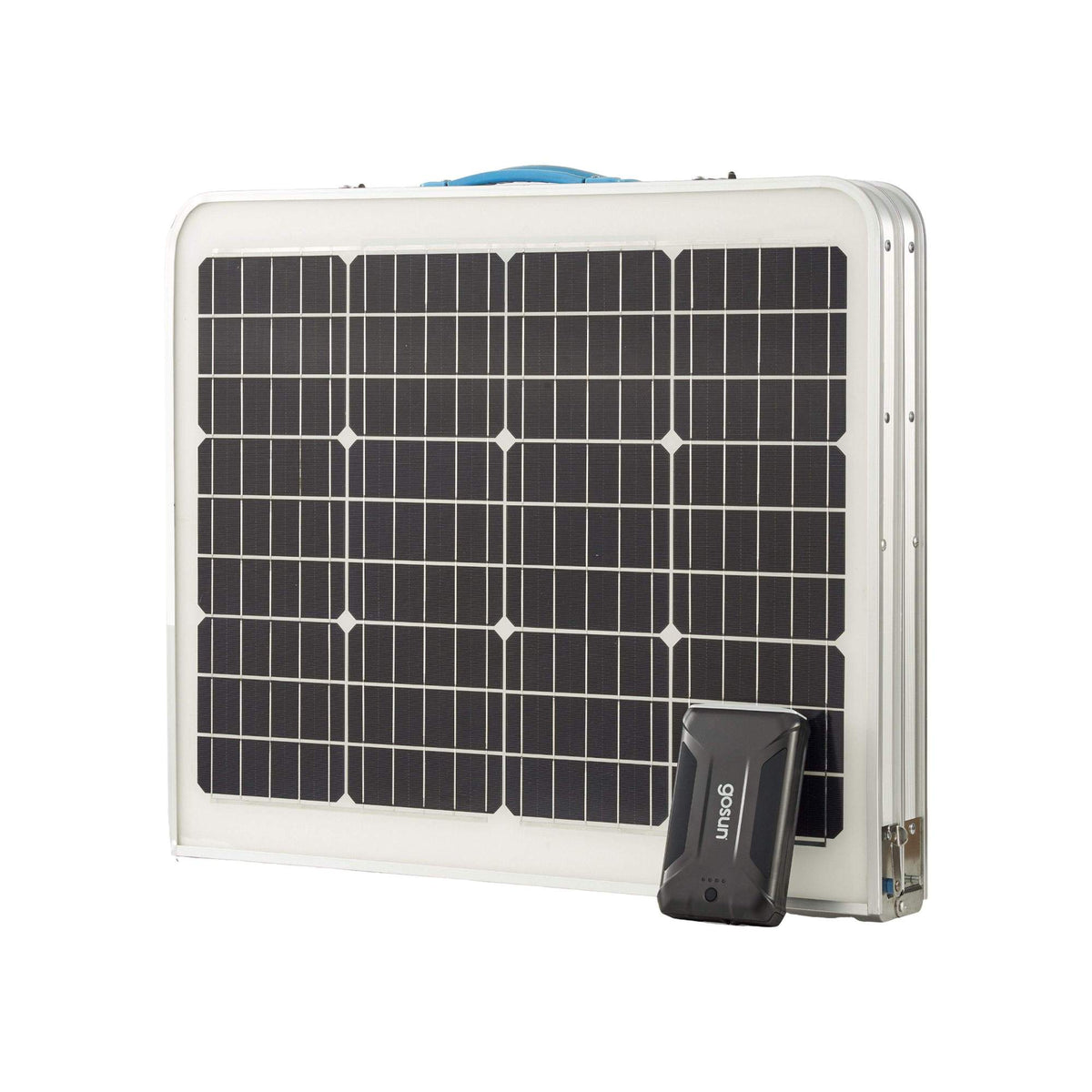SolarTable 60 Portable 60W Solar Table folded with power bank